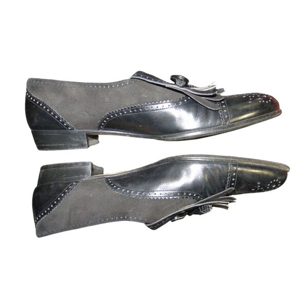 Salvatore Ferragamo Kiltie Black Italian Mixed Leather & Suede Fringe Loafers 8 - Picture 6 of 9